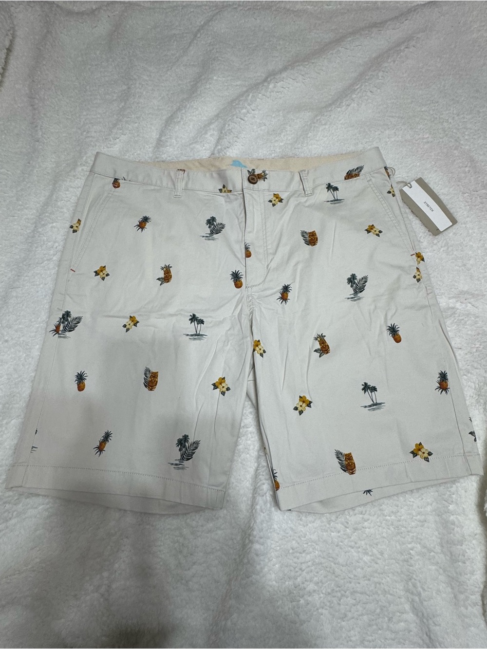 Tan Pineapple & Palm Print Flat-Front Shorts